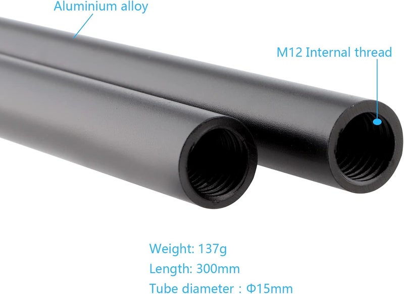 Leftfoto 12 Inch (300mm) Long Aluminum Alloy 15mm Rods for Follow Focus, Rail Support System (2PCS) - Image 5